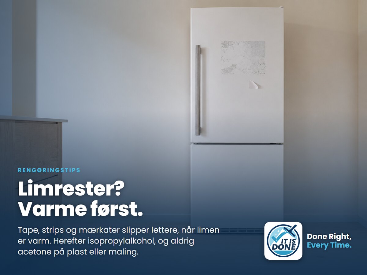 Sådan fjerner du limrester fra køleskab, væg og fliser