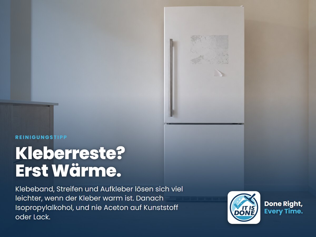 So entfernen Sie Kleberreste von Kühlschrank, Wand und Fliesen