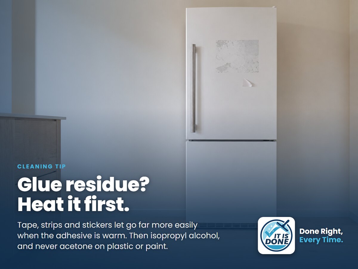 How to remove sticky glue residue from a fridge, wall and tiles